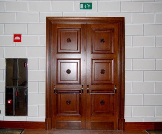 Fire doors with wood panelling